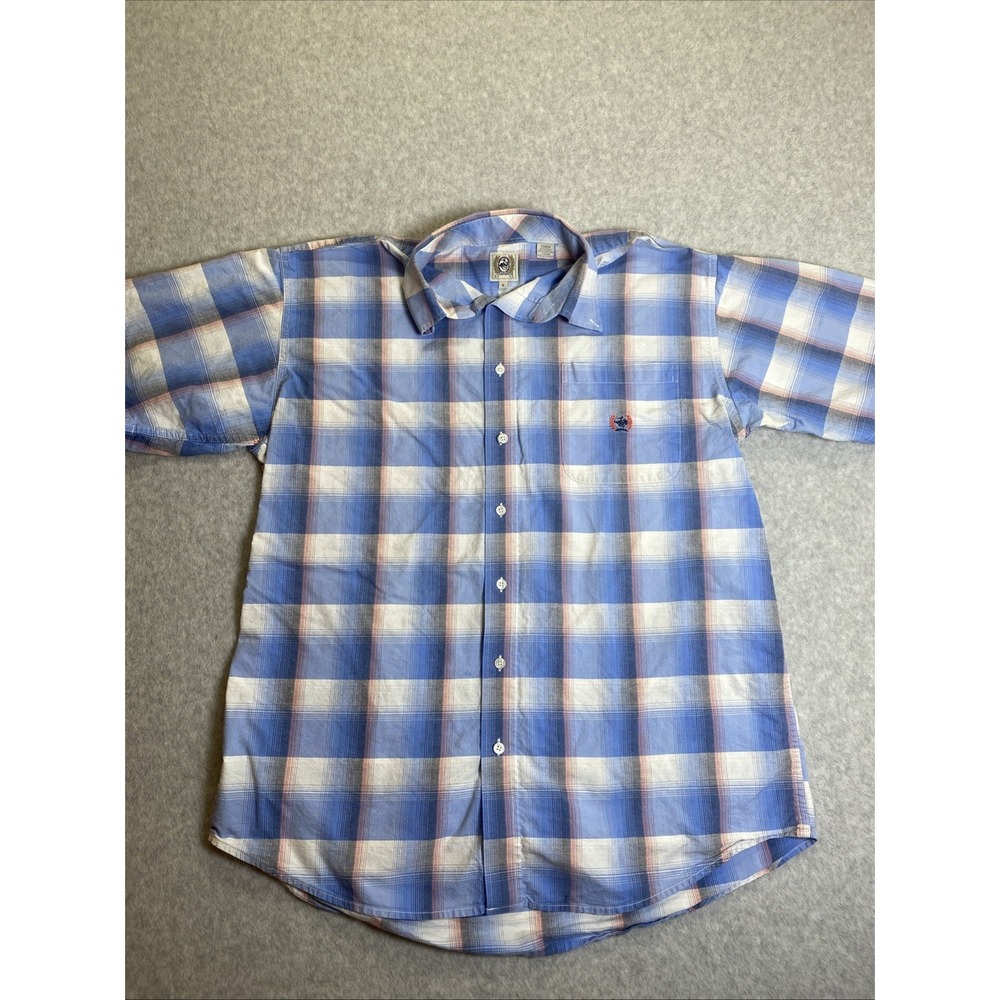 Cinch Mens Large Blue Pink Plaid Short Sleeve Western Button Up Shirt Size L
